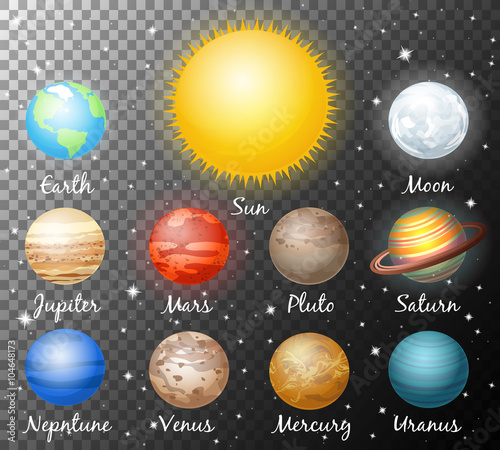 Solar System 8 Planets And Pluto With Sun Pictograms Set