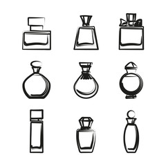 Set of different perfume bottles in vector