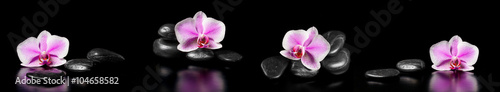 Foto-Flächenvorhang ohne Schienensystem - Horizontal panorama with pink orchids and zen stones on black ba (von g215)