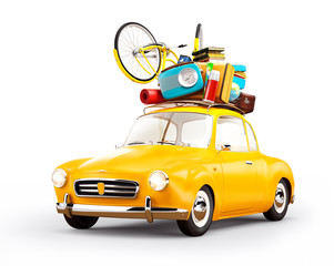 Poster - Retro car with luggage. Unusual  travel illustration