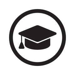 Wall Mural - Flat black Graduation Cap web icon in circle on white background