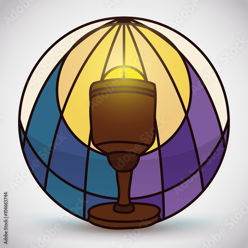 Naklejka na drzwi Holy Chalice in Stained Glass Style, Vector Illustration