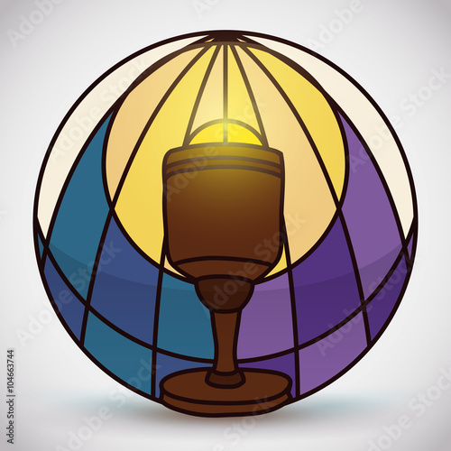 Naklejka - mata magnetyczna na lodówkę Holy Chalice in Stained Glass Style, Vector Illustration