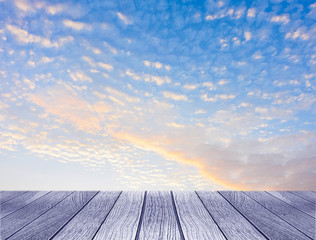 blue sky with vintage wooden for put your product.