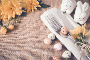 Wall Mural - Easter table setting copyspace background, selective focus,.