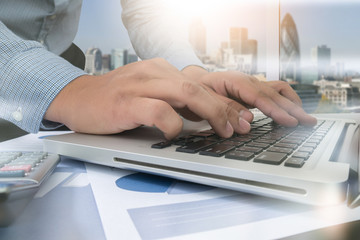 Poster - business man hand working laptop