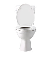 White Toilet Bowl In Bathroom, Isolated With Clip Path