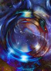 Aufkleber - Light circle and cosmic space. Original painting collage.
