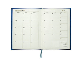 open diary book with march calendar page isolated on with backgr