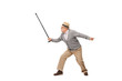 Angry senior holding his cane as a sword