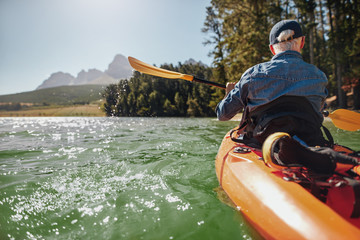 Wall Mural - Man canoeing in a lake