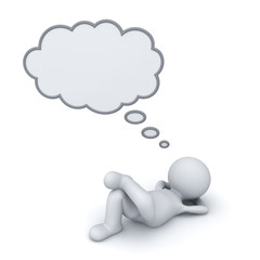Aufkleber - 3d man lying down with blank thinking bubble isolated on white floor background