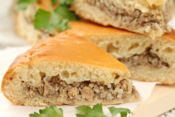 Wall Mural - Traditional russian pie with meat and rice