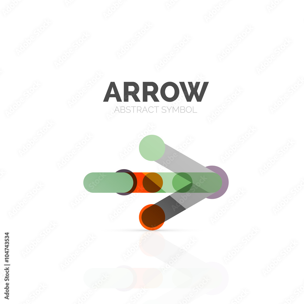 Linear arrow abstract logo, connected multicolored segments of lines in ...