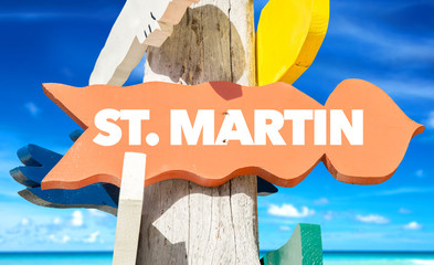 St Martin direction sign with beach