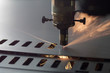 industrial Laser cutting process - closeup view