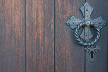 Detailed View On Old Church Door And Door Knob