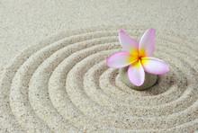 Zen Stones With Frangipani Flower With Sand Background