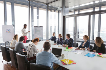 Hipster business man presenting the project in modern office.