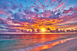 canvas print picture - Colorful sunset over ocean on Maldives