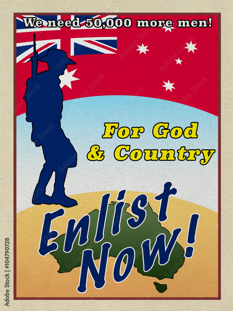 WW1 Style ANZAC recruitmant poster. - obrazy, fototapety, plakaty 