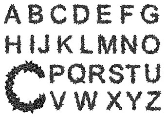 Poster - Black floral alphabet letters set