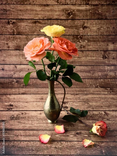 Obraz w ramie Roses. Roses of love. Photo of roses,roses on wood background. Beautiful roses, roses gift.