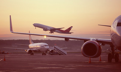 airport, the plane on takeoff, landscape