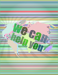 Poster - social concept: words we can help you on digital screen vector illustration