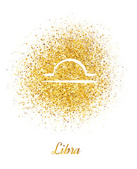 Wall Mural - Sign of the zodiac Libra on a background of gold sparkles.