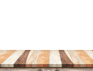 Wall Mural - Empty plank wood table top isolate on white background, Leave sp