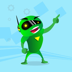 Poster - Green Robot In Digital Glasses Point Finger Up Hand