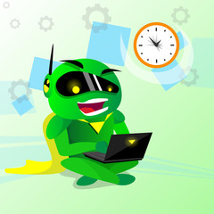 Poster - Modern Green Robot Using Laptop Computer