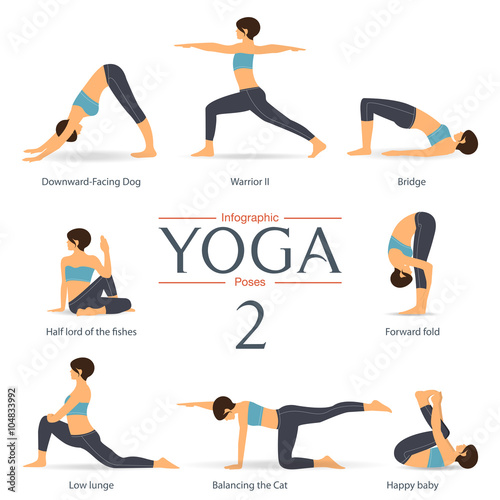 Set of yoga poses in flat design . Yoga infographics. Vector ...