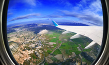 View From Airplane Window On Fields And Mountains,  Cappadocia ,