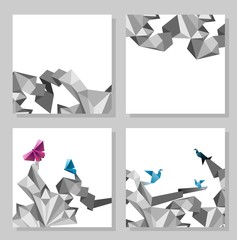 Vector abstract origami cards, geometric modern template.