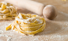 Raw Egg Pasta With Flour And Rolling Pin
