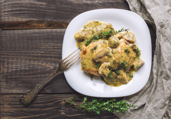 Poster - Chicken meat with mushroom sauce and thyme