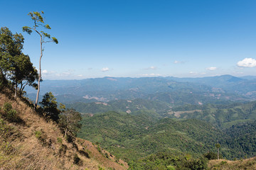 mountain gap, mountain layer with bright sunset on the sky at Doi Tu Lay (Mon Tu Lay) , Tak province Thailand