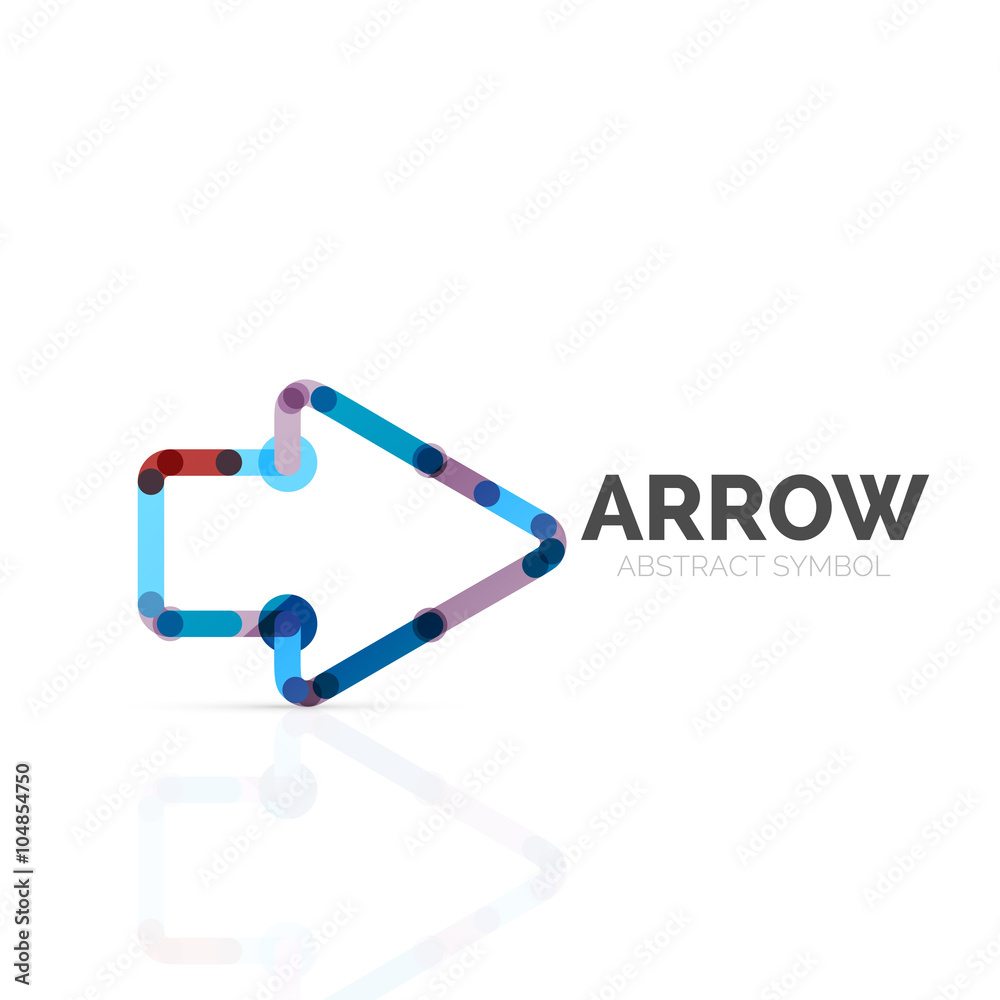 Linear arrow abstract logo, connected multicolored segments of lines in ...