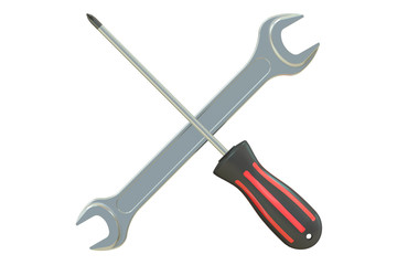 Poster - crossed screwdriver and wrench, repair and service concept
