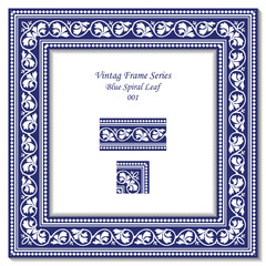 Wall Mural - Vintage frame series_001 Blue spiral leaf
