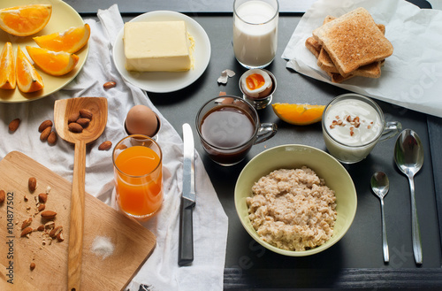 Fotografering Healthy Breakfast Coffee Toast Various Regular Set