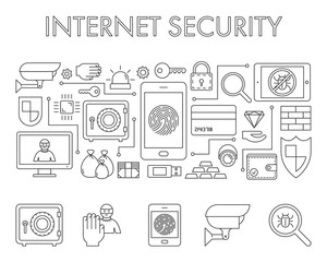 Poster - vector line design concept web banner for internet security.