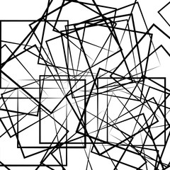 Poster - Abstract scattered square, rectangle shapes. Artistic monochrome
