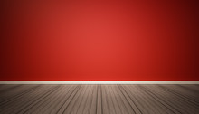 Red Wall And Dark Wood Floor