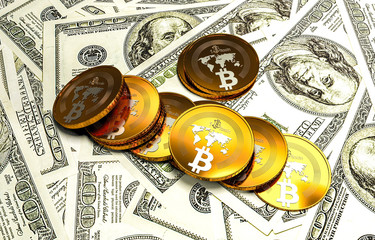 Poster - bit coin BTC the new virtual mone, 3d render