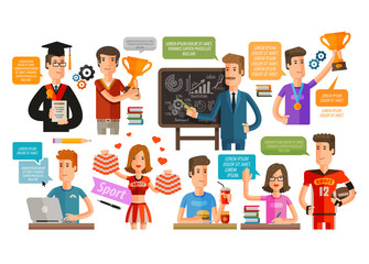  School, College or student, teacher set of icons. vector illustration