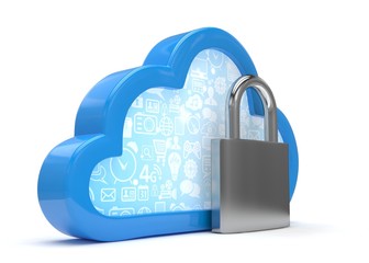 Cloud computing, security concept on white