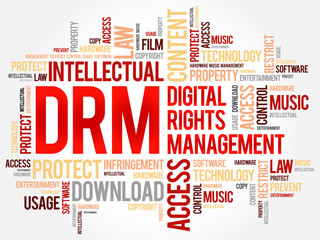 Poster - DRM - Digital Rights Management word cloud, business concept background